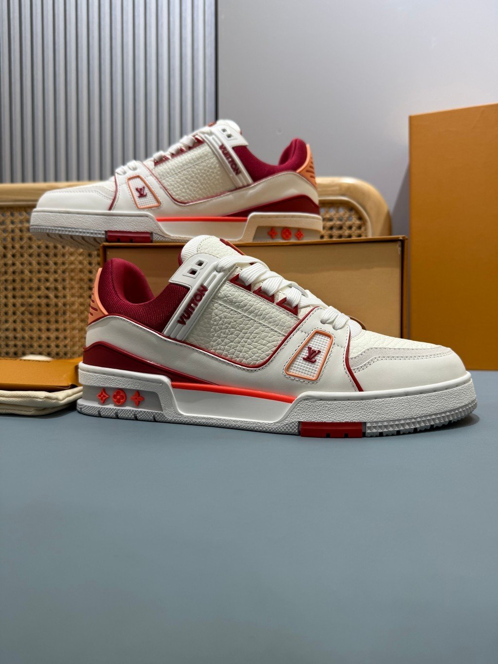 Sneakers Trainer 'Blanc Rouge Liseré Fin' — vue 5