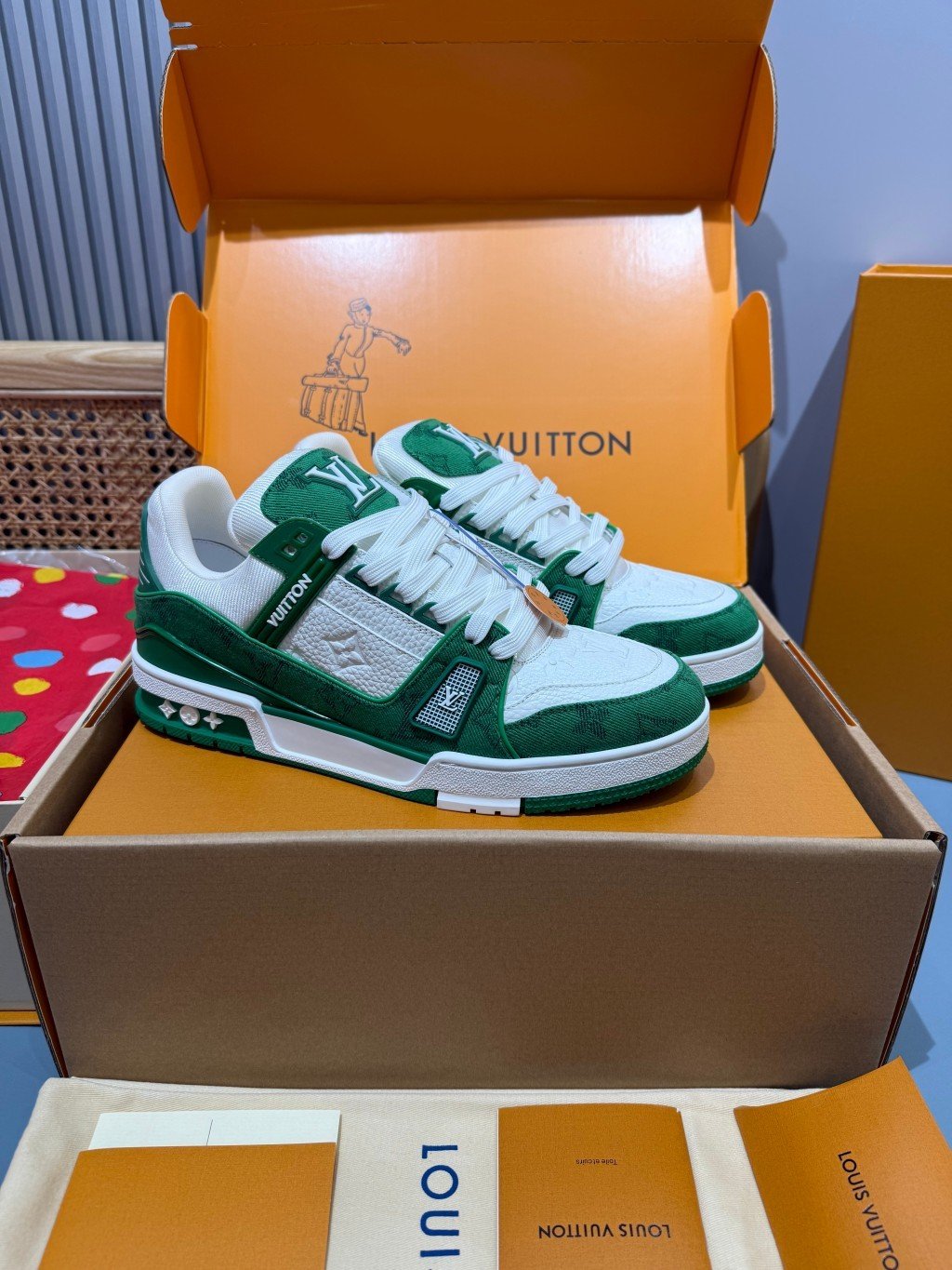 Sneakers Trainer Denim 'Blanc Vert Monogram'