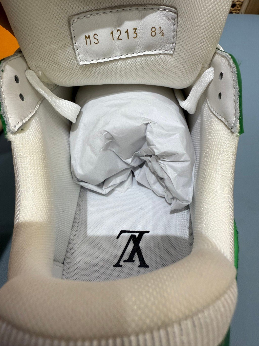 Sneakers Trainer Denim 'Blanc Vert Monogram' — vue 6