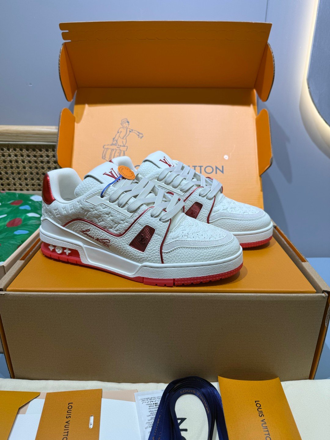 Sneakers Trainer 'Blanc Rouge Liseré'