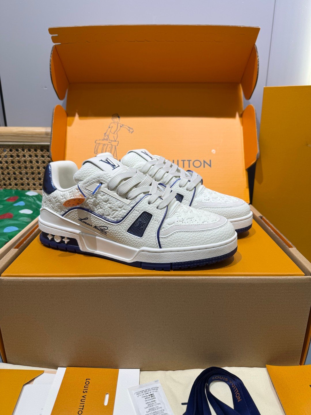 Sneakers Trainer 'Blanc Bleu Marine'