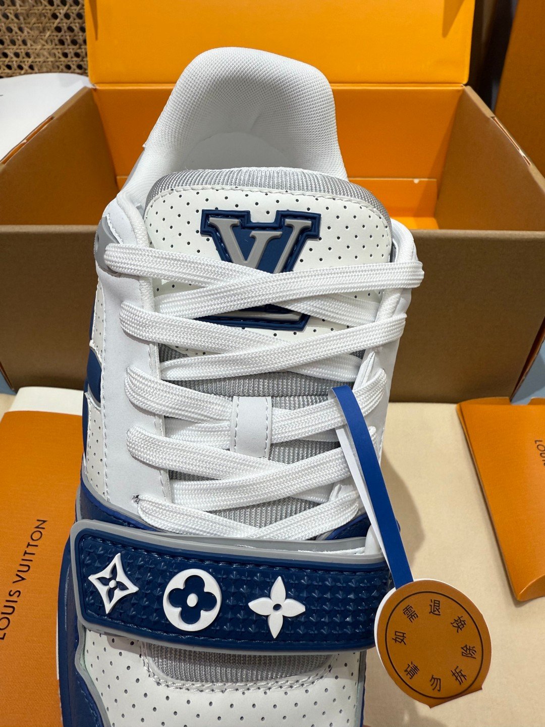 Sneakers Trainer Velcro 'Blanc Bleu Roi' — vue 7