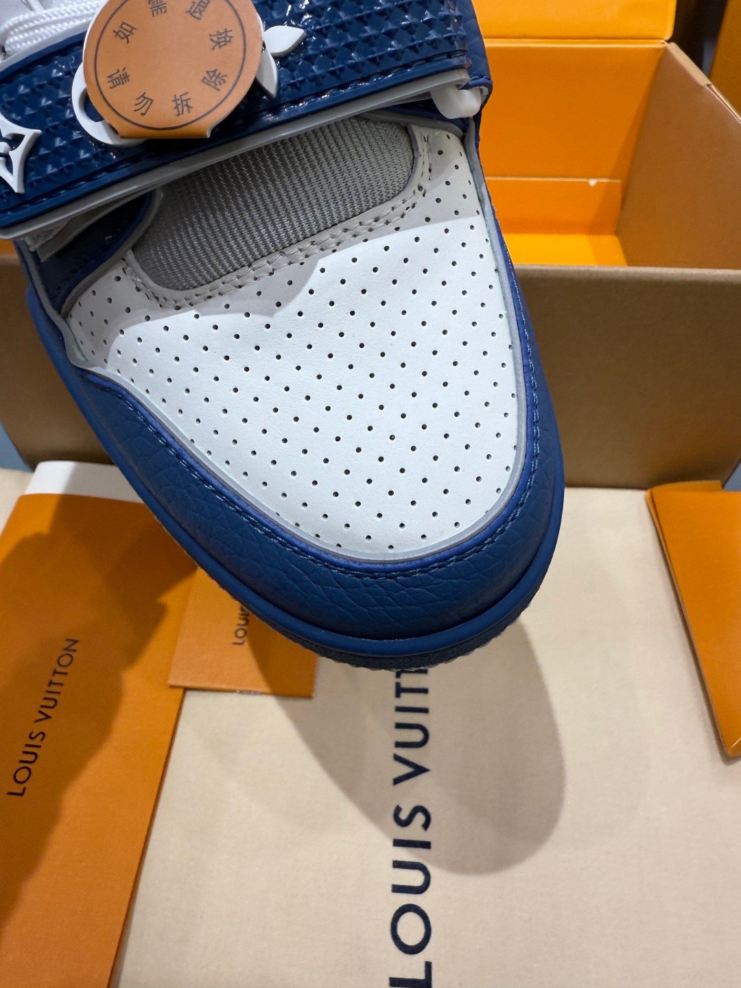 Sneakers Trainer Velcro 'Blanc Bleu Roi' — vue 9