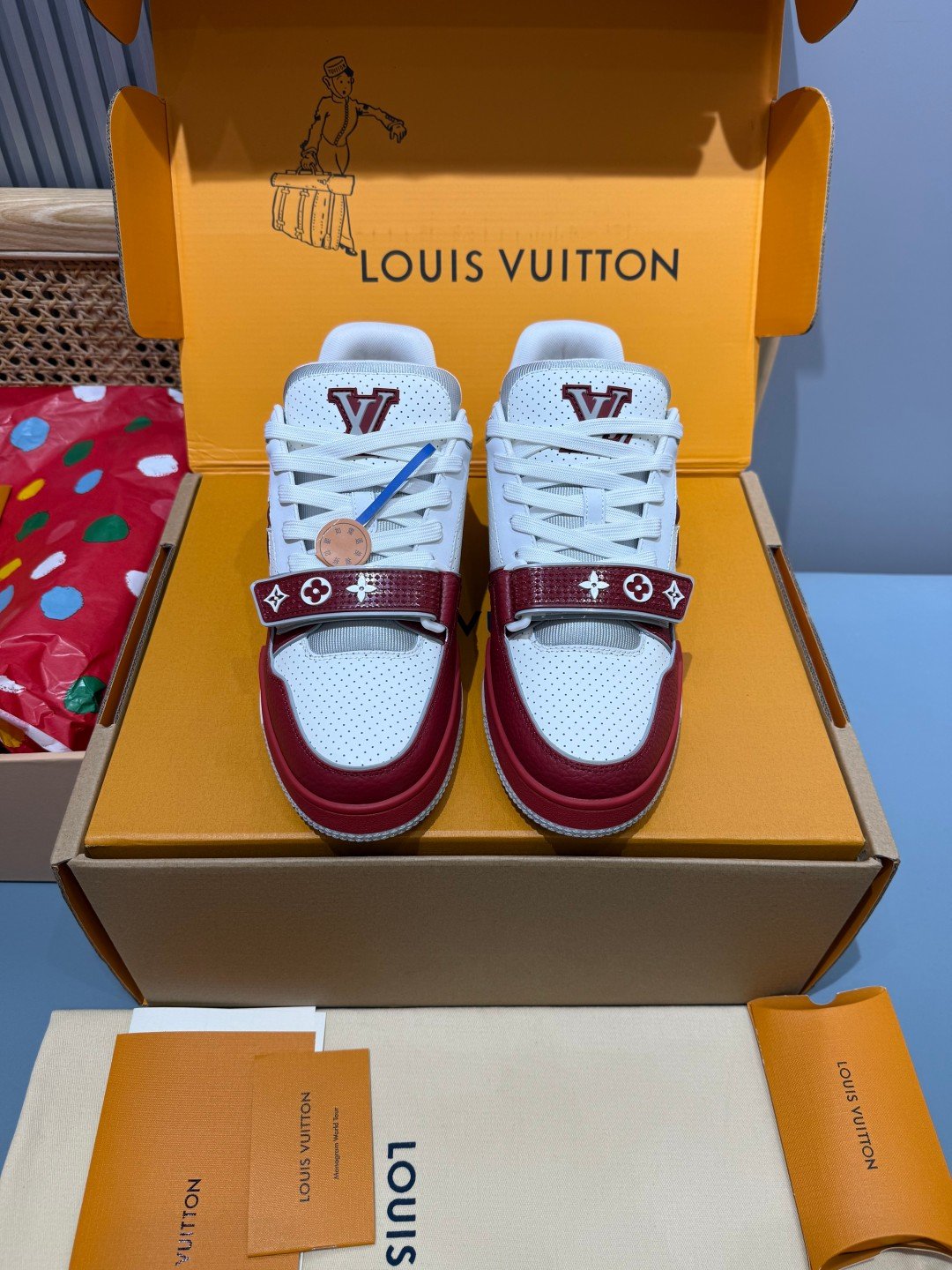 Sneakers Trainer Velcro 'Blanc Rouge' — vue 5