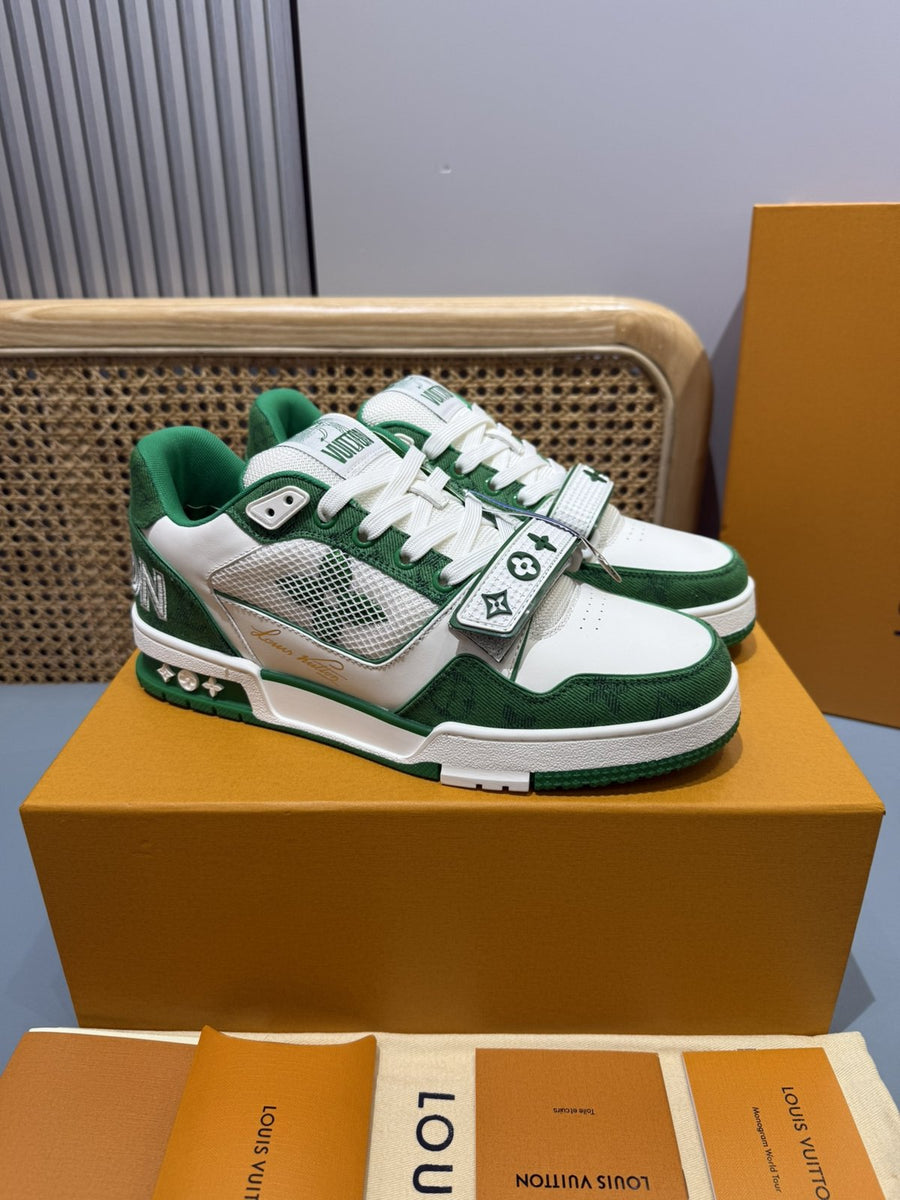 Sneakers Trainer Velcro 'Blanc Vert Gris'