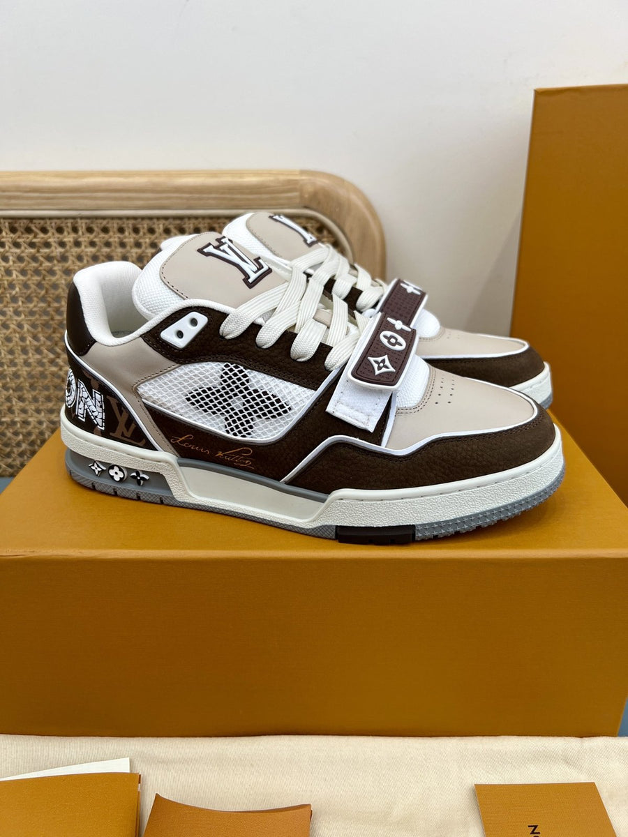 Sneakers Trainer Velcro 'Blanc Marron Gris'