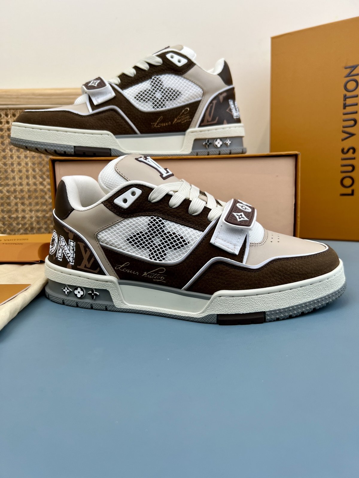 Sneakers Trainer Velcro 'Blanc Marron Gris' — vue 5