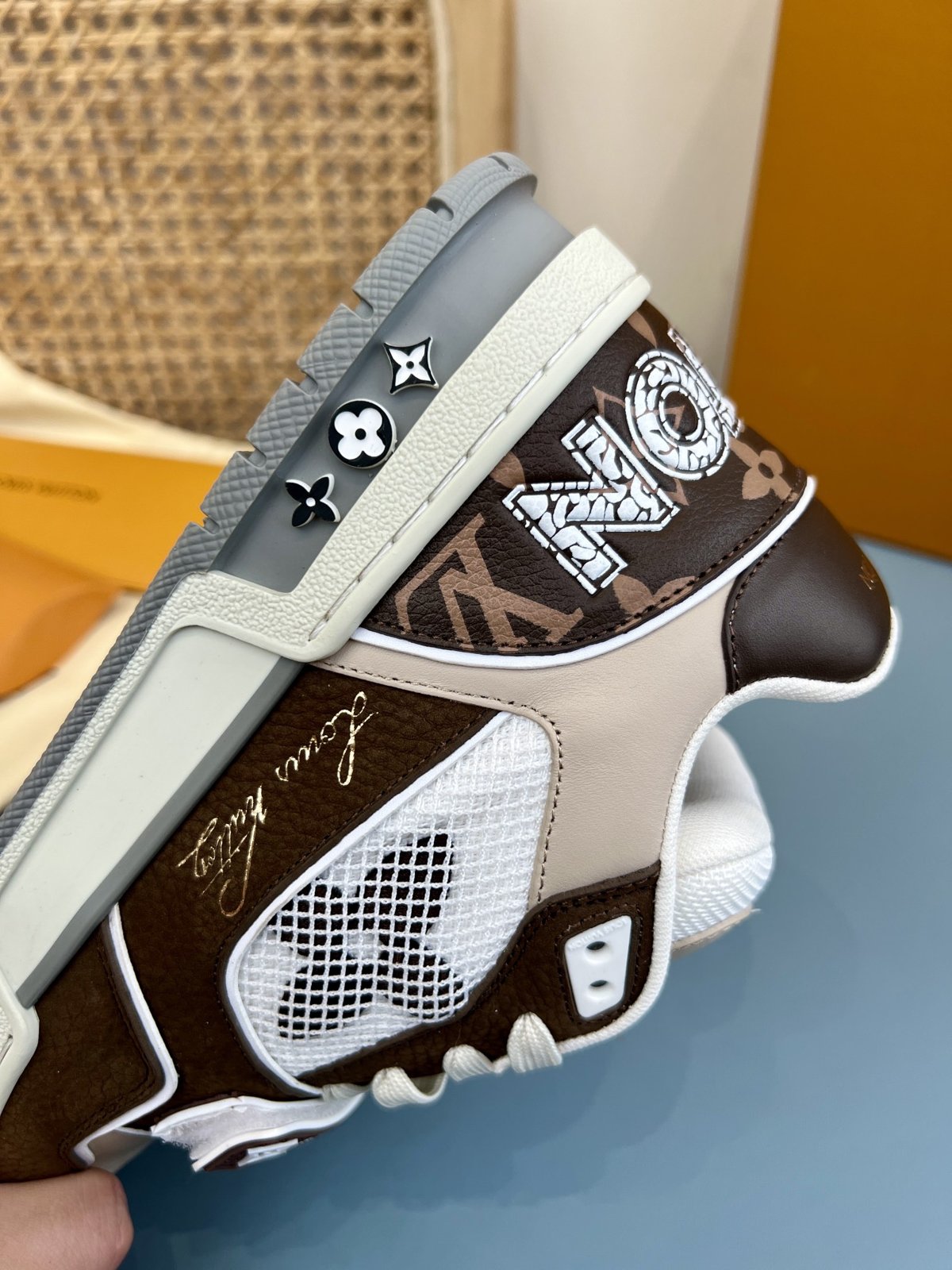 Sneakers Trainer Velcro 'Blanc Marron Gris' — vue 9