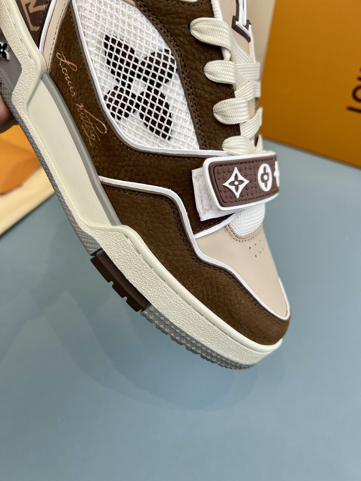 Sneakers Trainer Velcro 'Blanc Marron Gris' — vue 11