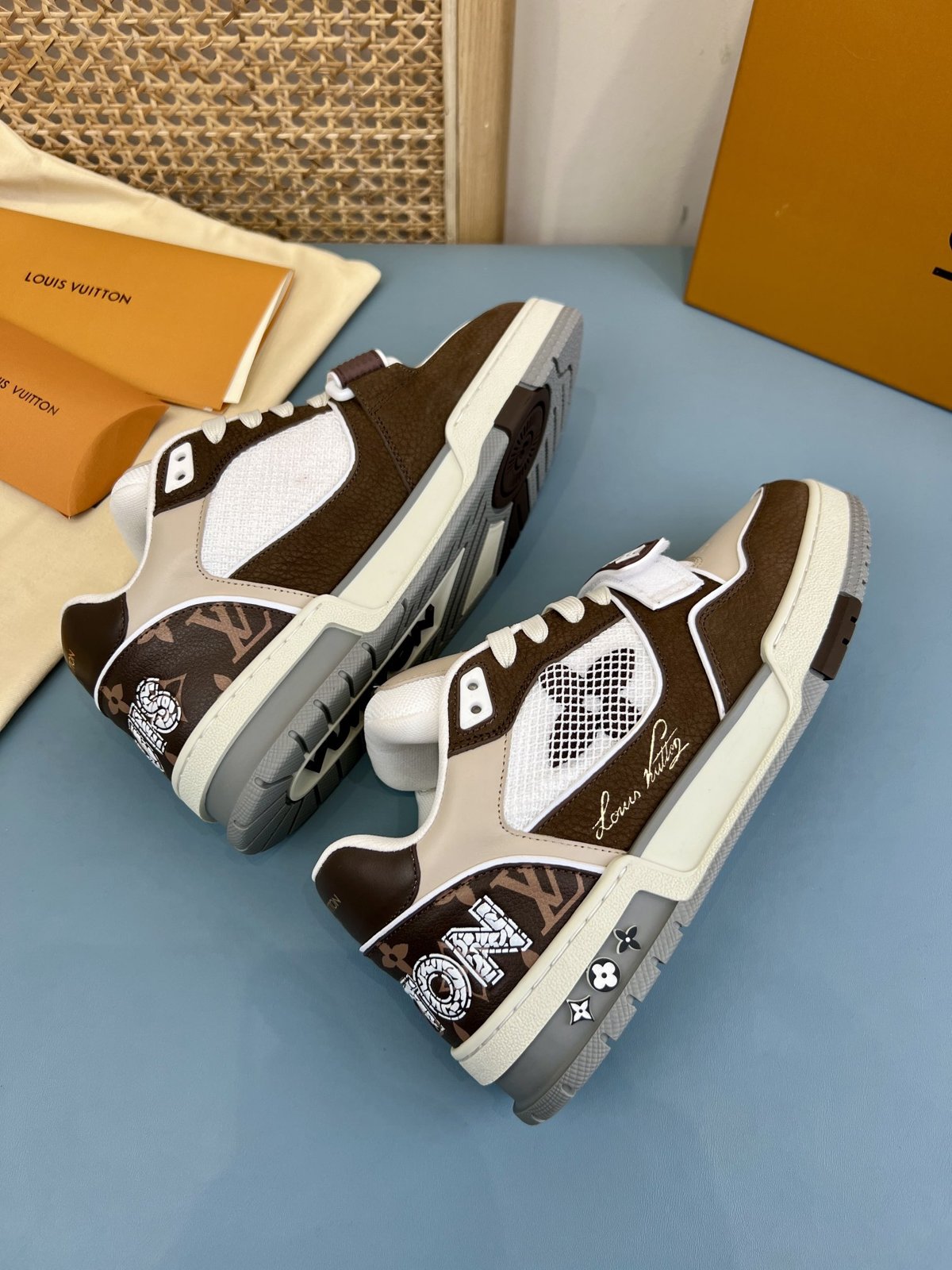 Sneakers Trainer Velcro 'Blanc Marron Gris' — vue 12