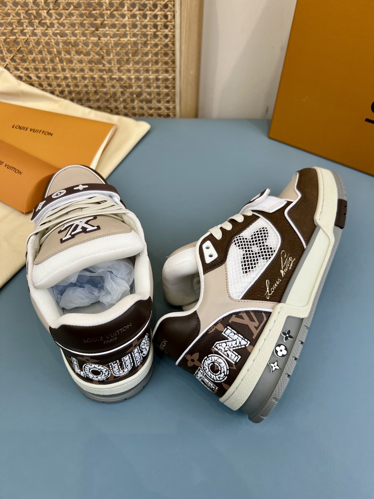 Sneakers Trainer Velcro 'Blanc Marron Gris' — vue 13