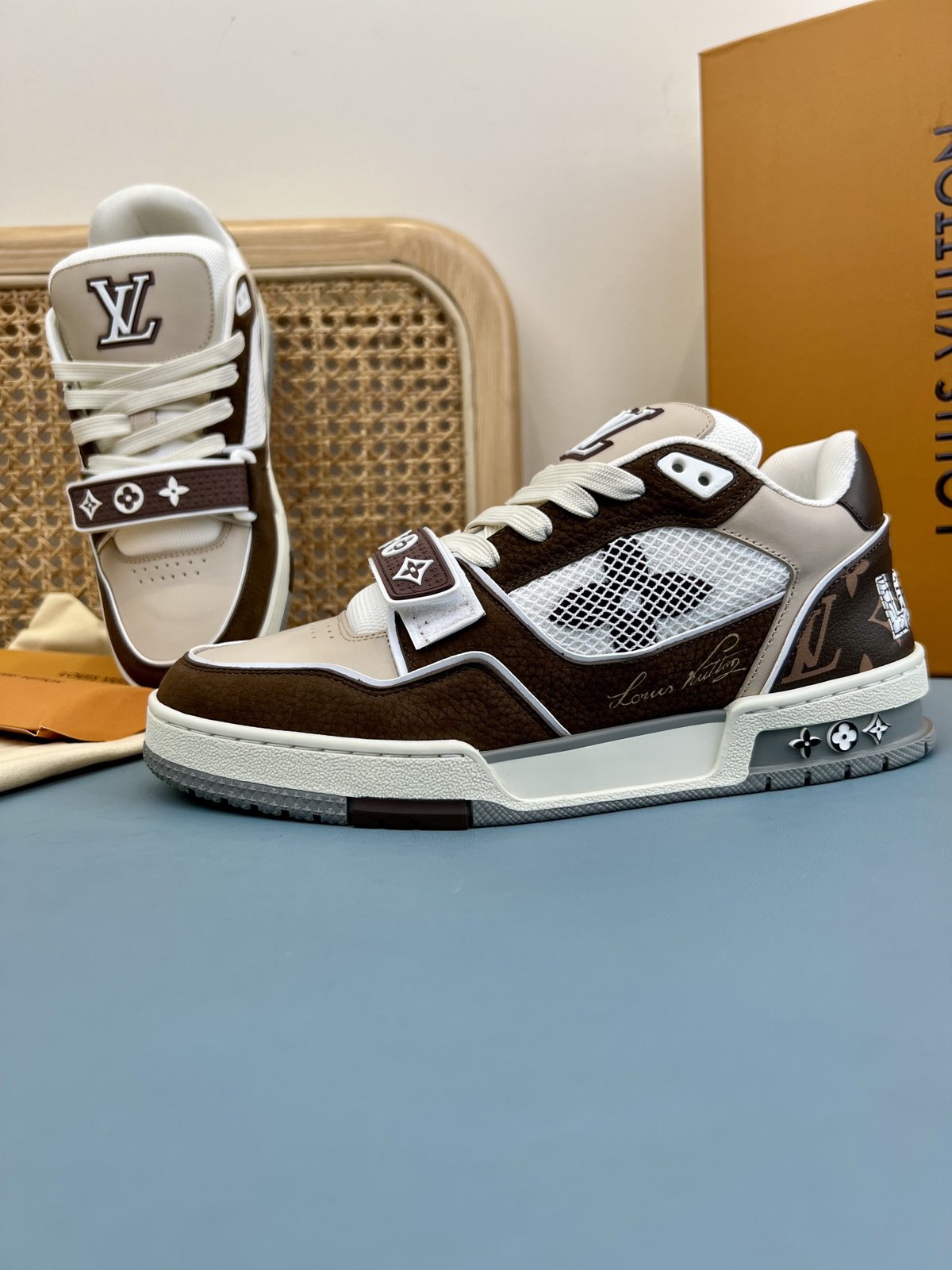 Sneakers Trainer Velcro 'Blanc Marron Gris' — vue 14