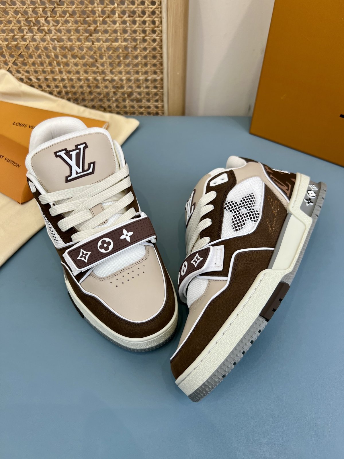 Sneakers Trainer Velcro 'Blanc Marron Gris' — vue 15