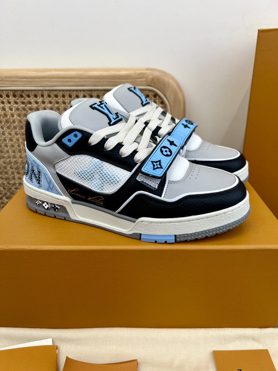 Sneakers Trainer Velcro 'Blanc Noir Bleu Ciel'