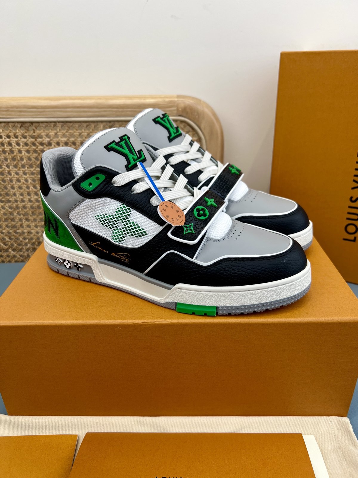 Sneakers Trainer Velcro 'Gris Noir Vert'