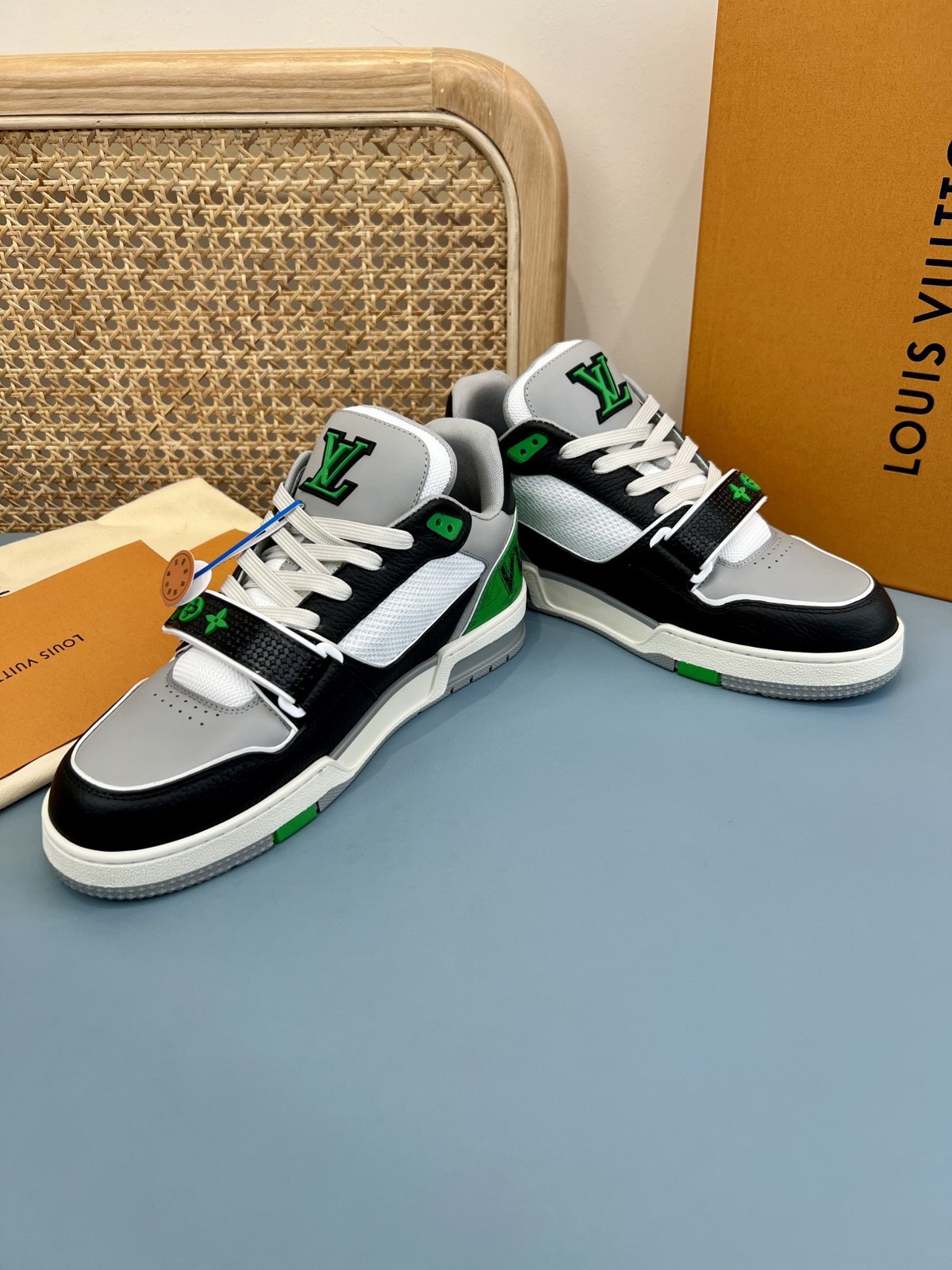 Sneakers Trainer Velcro 'Gris Noir Vert' — vue 2