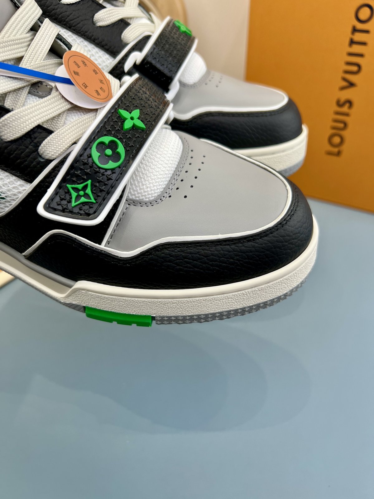 Sneakers Trainer Velcro 'Gris Noir Vert' — vue 6