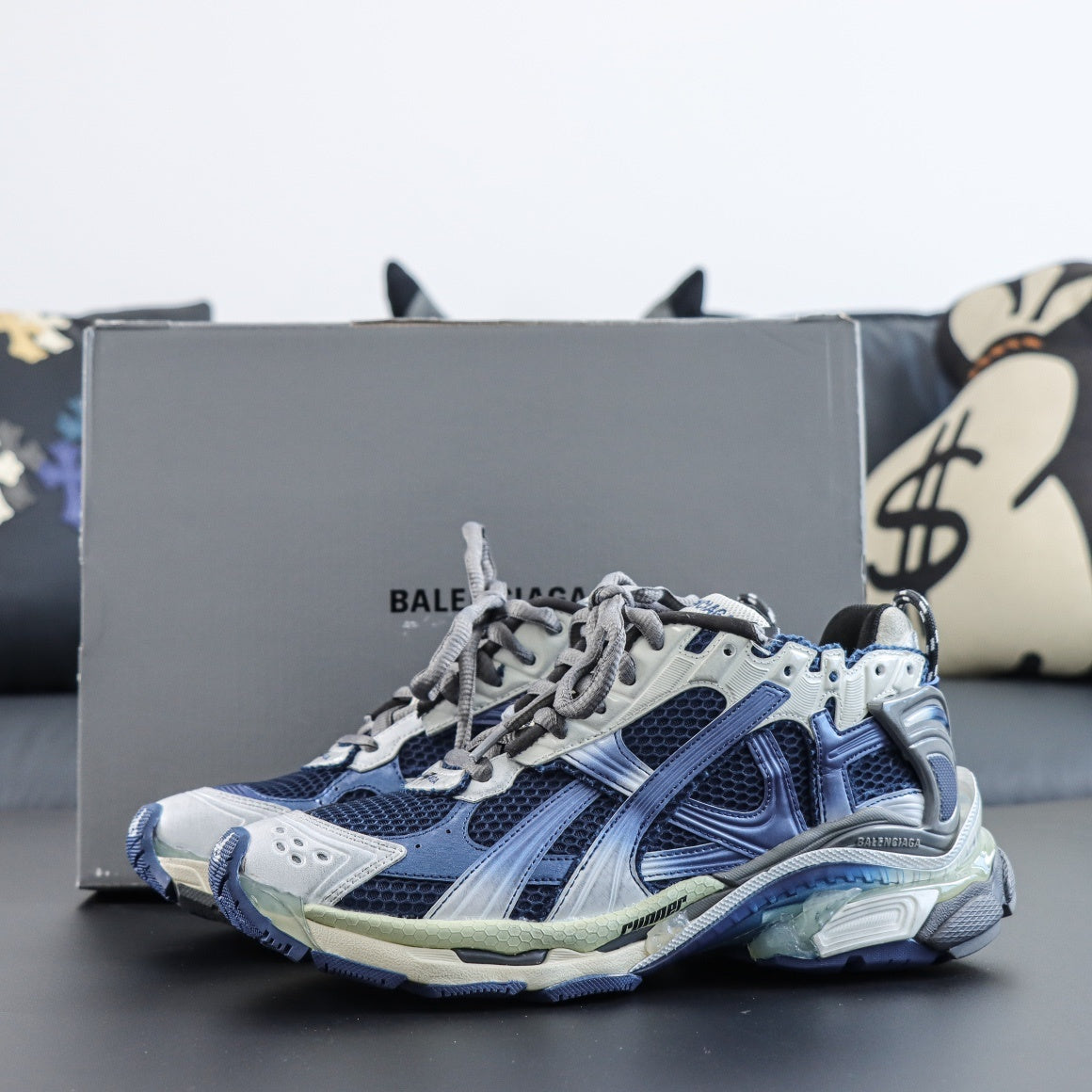 Sneakers Runner 'Blanc Bleu Marine'