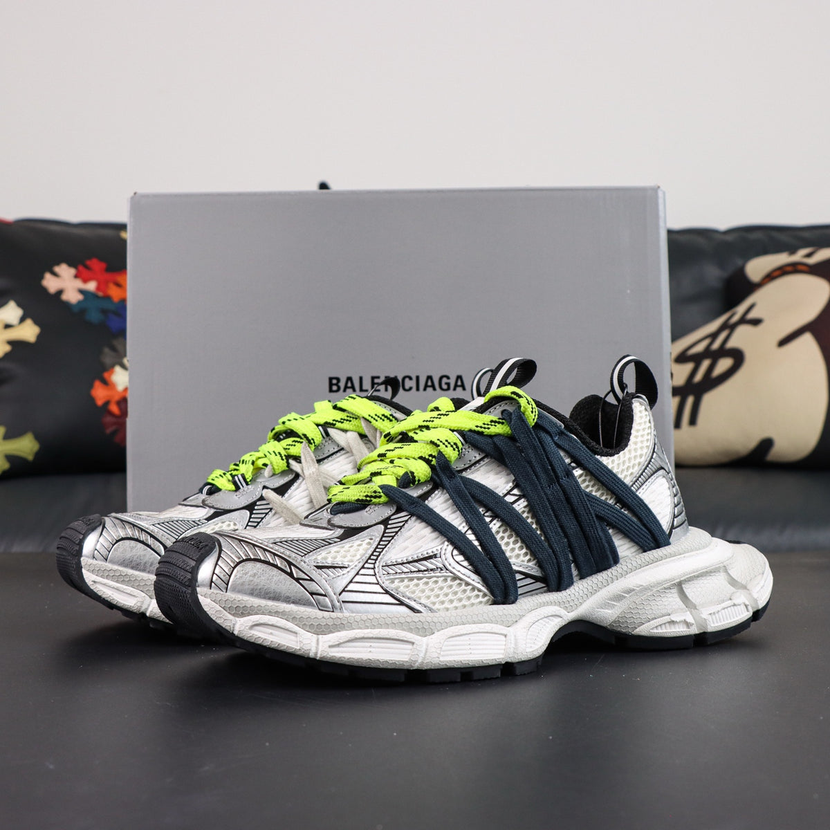 Sneakers 3XL 'Blanc Noir Jaune Fluo'